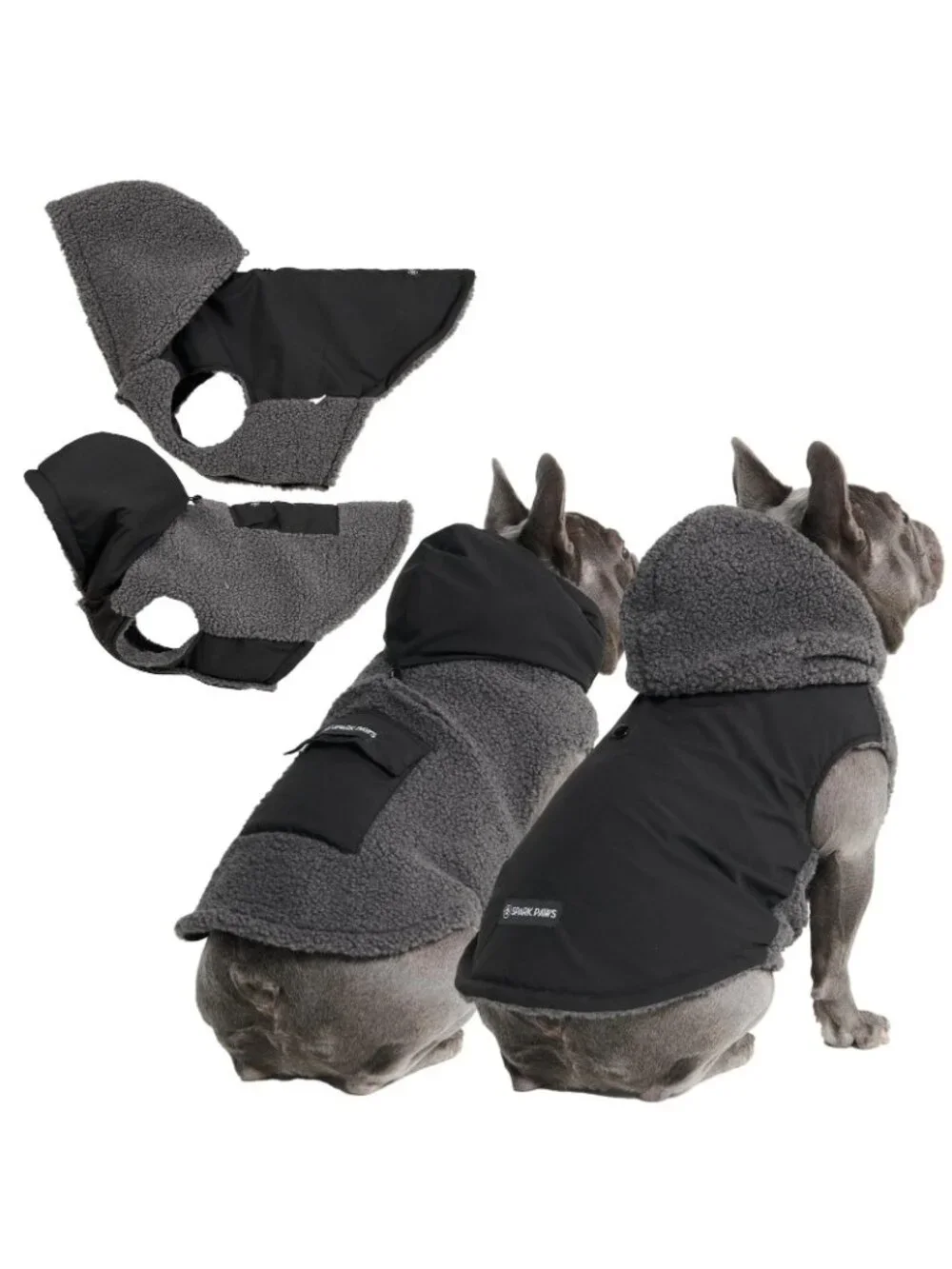 Spark Paws Black Gray Fleece Reversible Dog Hoodie Sweater 2XL Big Dogs NEW